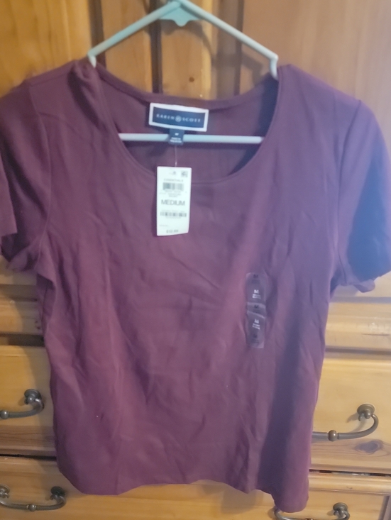 Karen Scott Tops - Karen Scott Short Sleeve Scoop Neck Top - Burgundy